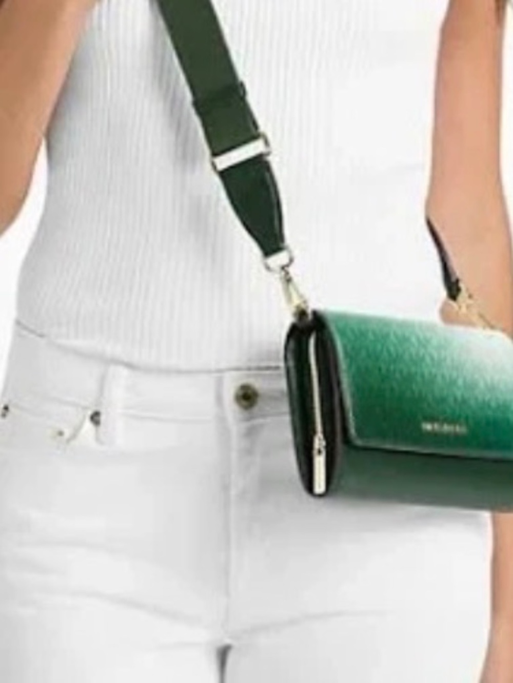 Michael Kors Jet Set Large Ombré Signature Logo Crossbody Bag Moss